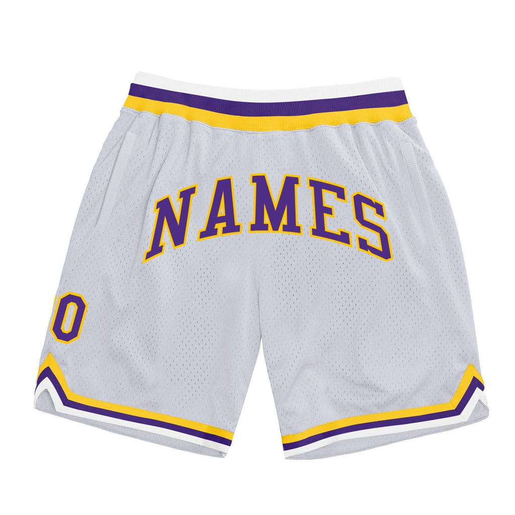 Custom White Purple-Gold Authentic Throwback Basketball Shorts photo 1