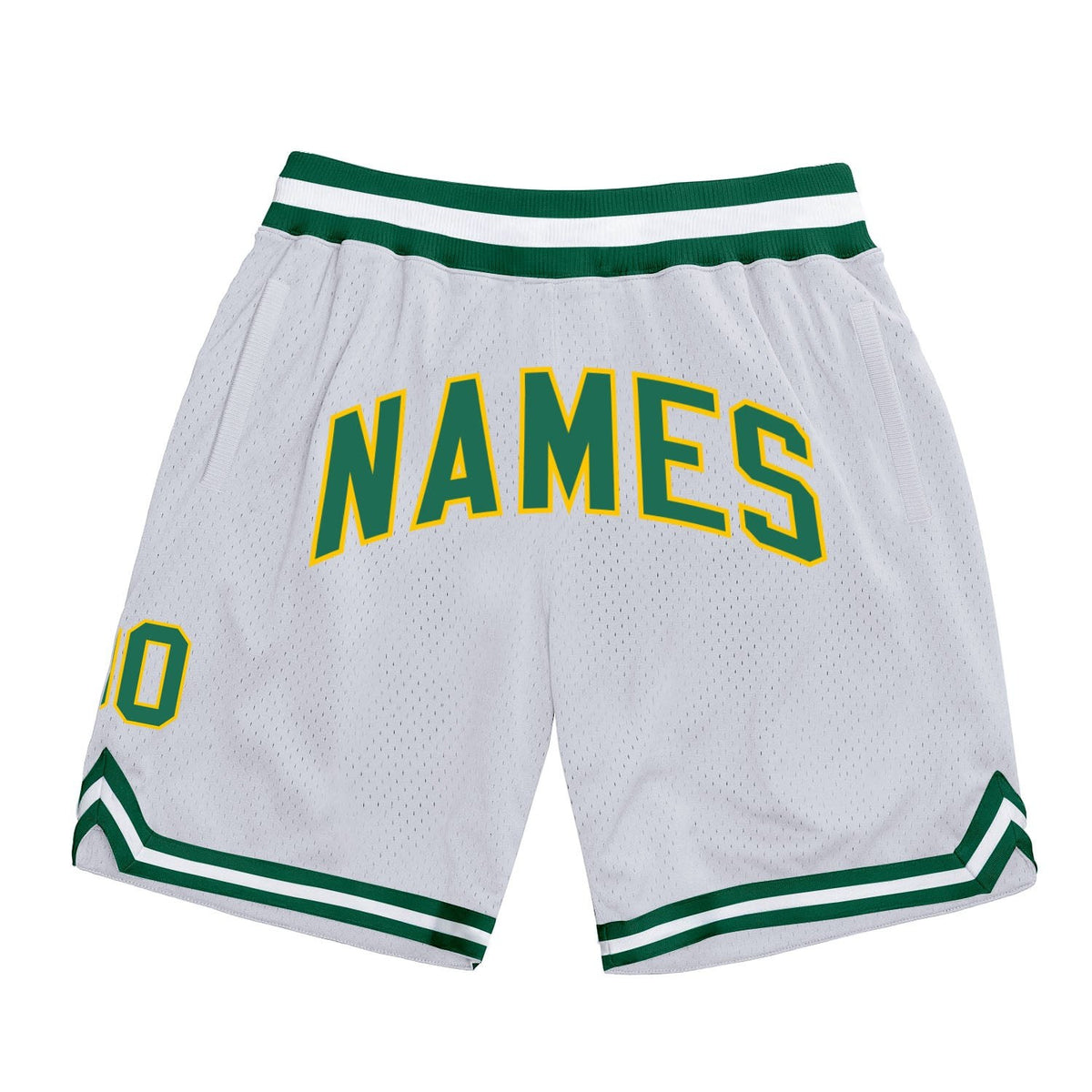 Custom White Kelly Green-Gold Authentic Throwback Basketball Shorts photo 1