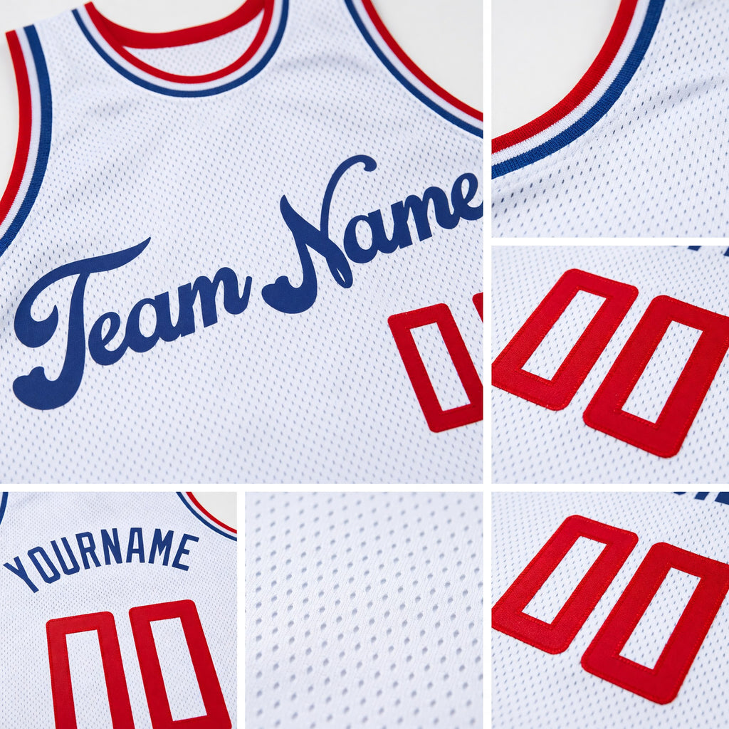 Custom White Red-Royal Authentic Throwback Basketball Jersey detail