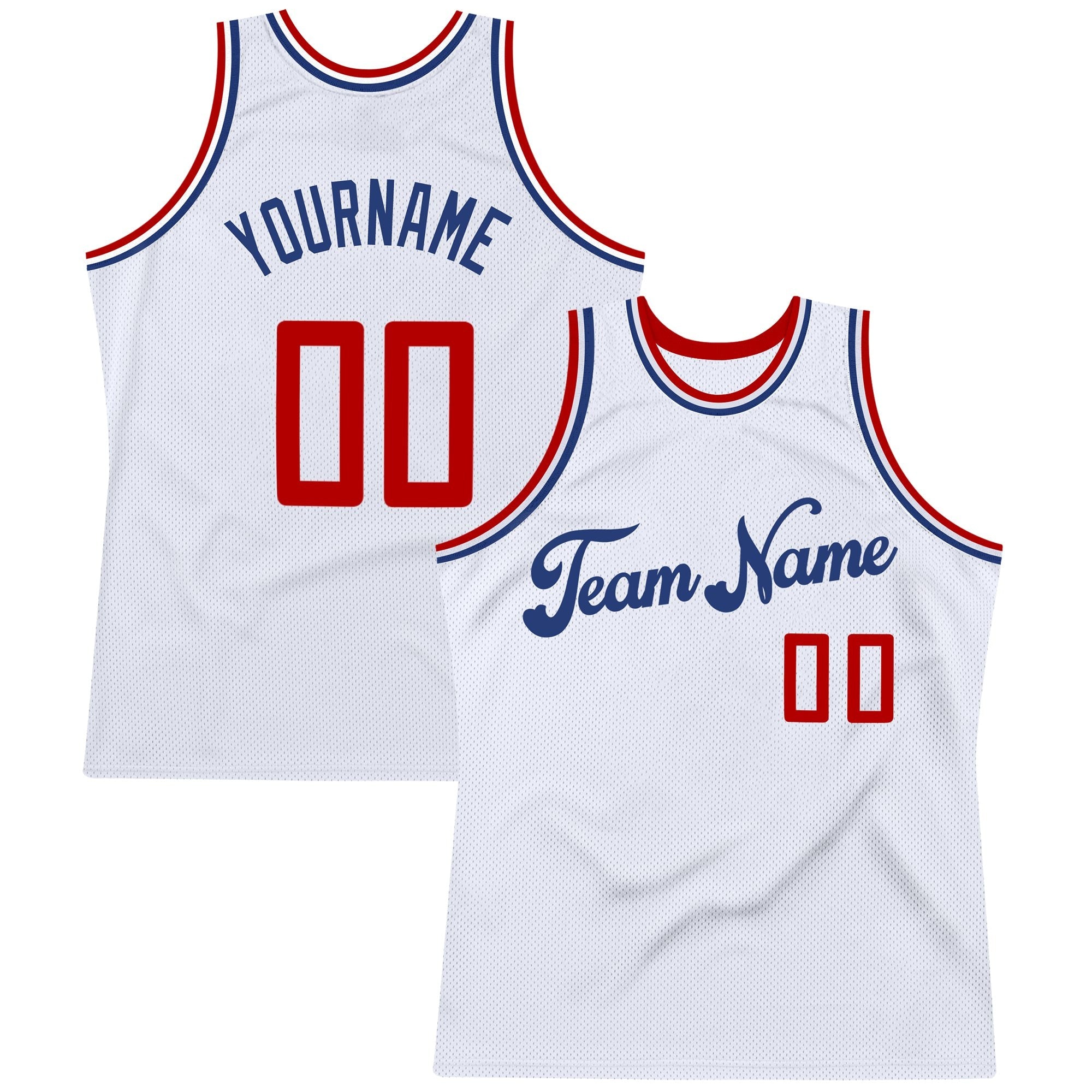 Custom White Red-Royal Authentic Throwback Basketball Jersey photo 1