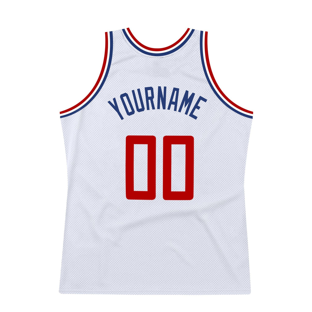 Custom White Red-Royal Authentic Throwback Basketball Jersey photo 4