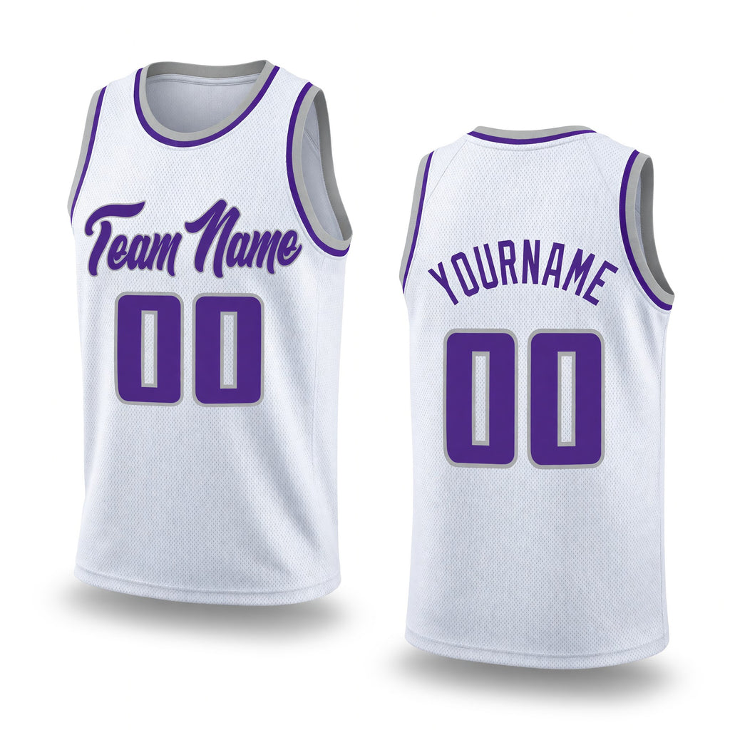 Custom White Purple-Gray Authentic Throwback Basketball Jersey