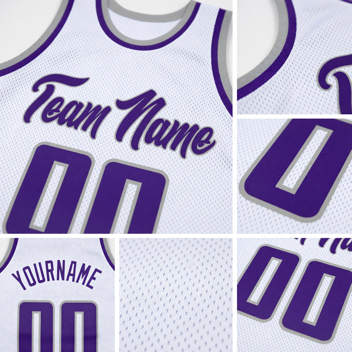 Custom White Purple-Gray Authentic Throwback Basketball Jersey detail