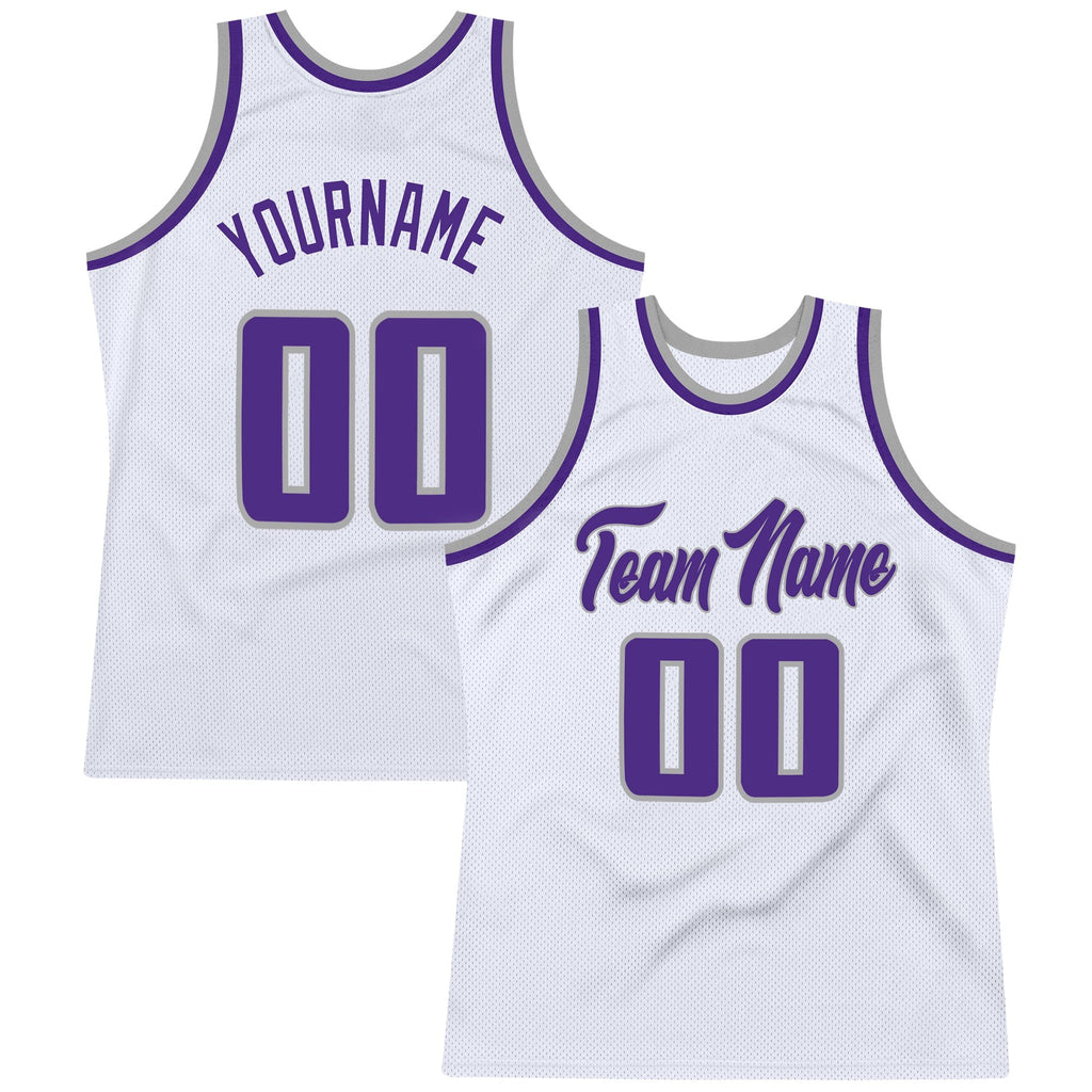 Custom White Purple-Gray Authentic Throwback Basketball Jersey photo 1