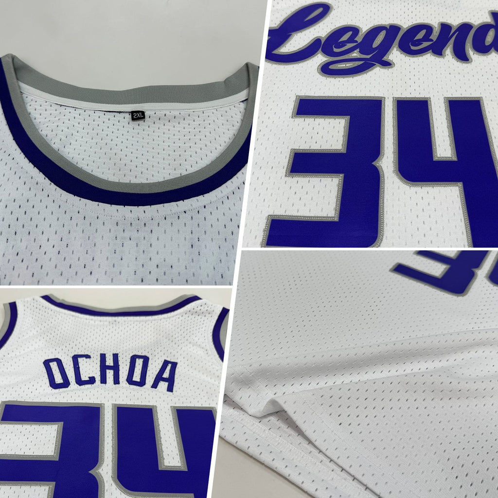 Custom White Purple-Gray Authentic Throwback Basketball Jersey photo 2