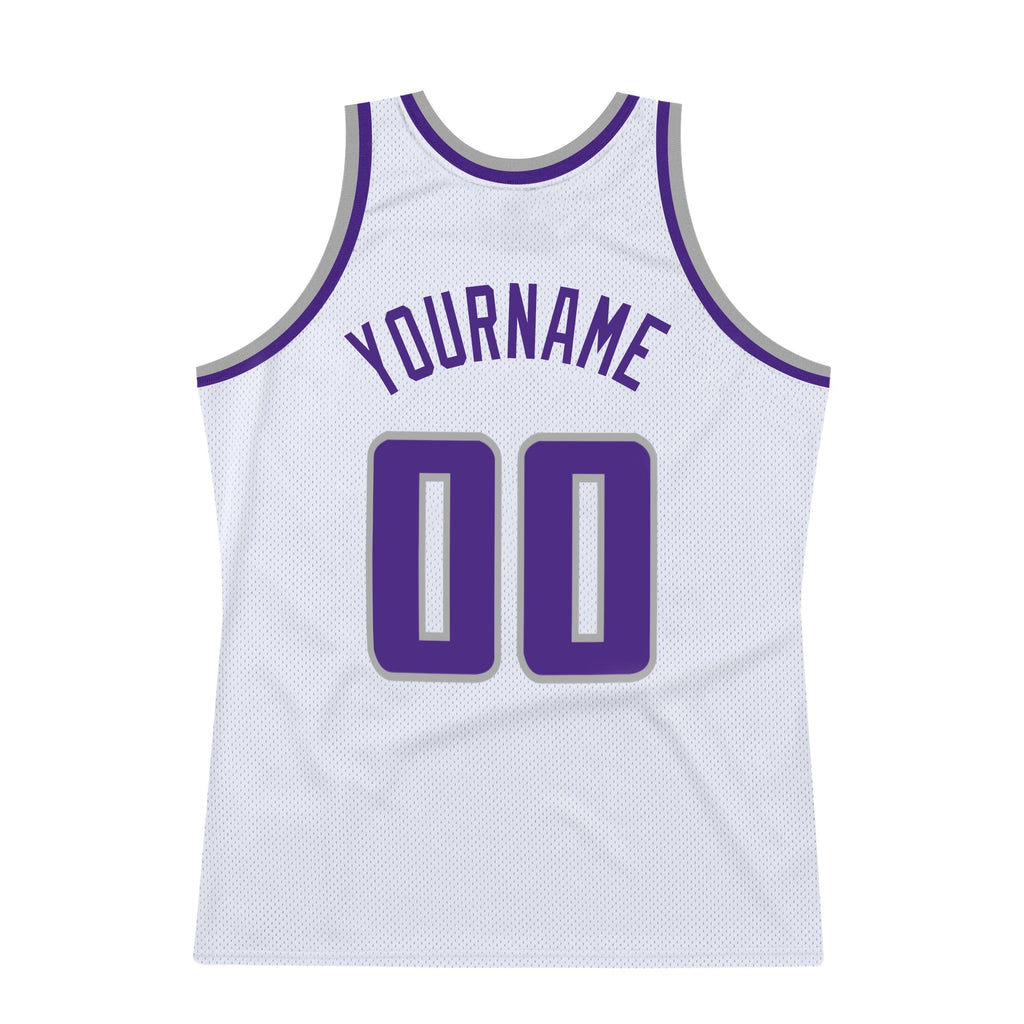 Custom White Purple-Gray Authentic Throwback Basketball Jersey photo 5