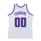 Custom White Purple-Gray Authentic Throwback Basketball Jersey photo 5