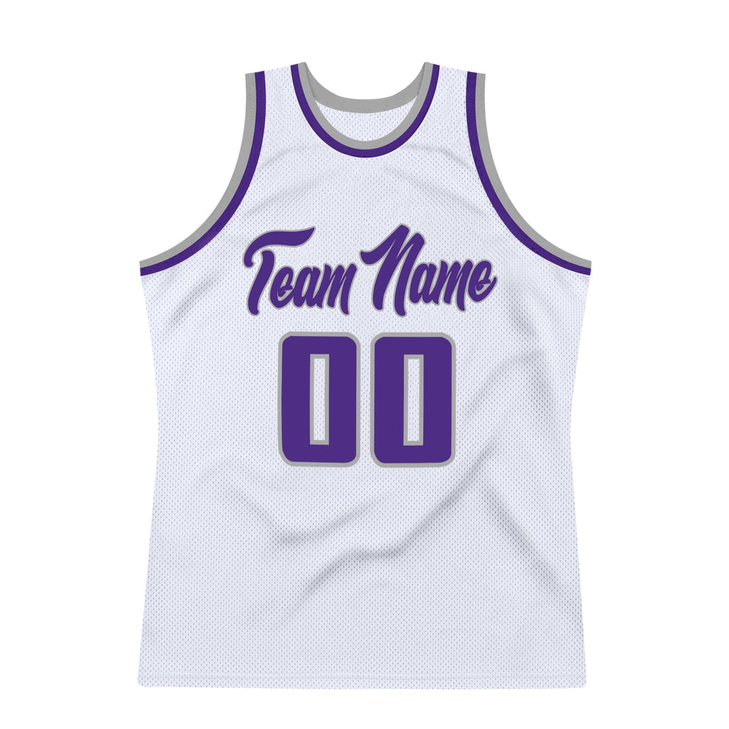 Custom White Purple-Gray Authentic Throwback Basketball Jersey photo 6