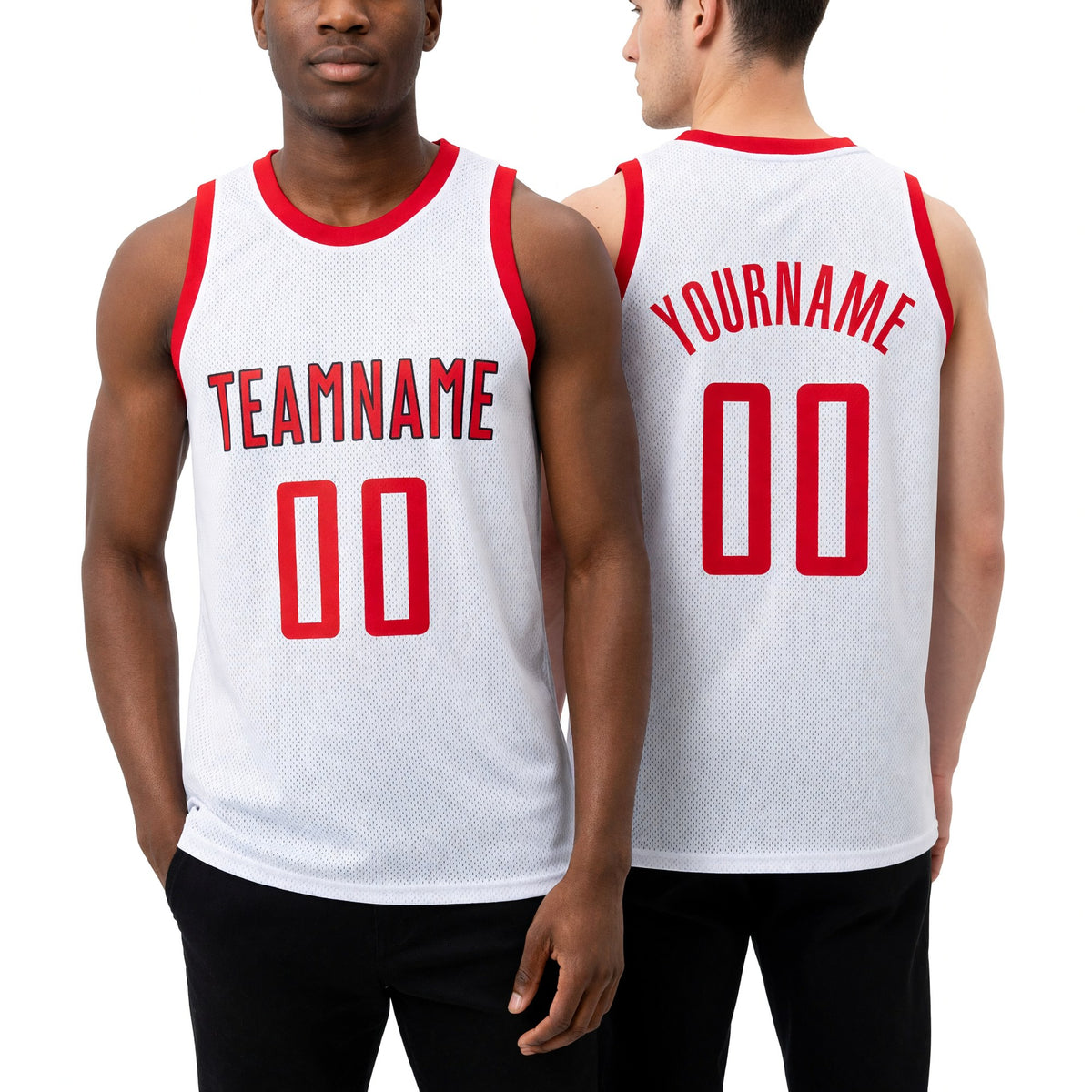 Custom White Red-Black Authentic Throwback Basketball Jersey worn front and back