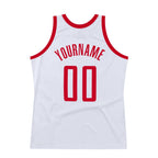 Custom White Red-Black Authentic Throwback Basketball Jersey photo 5