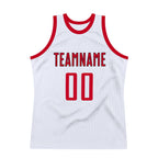 Custom White Red-Black Authentic Throwback Basketball Jersey photo 6