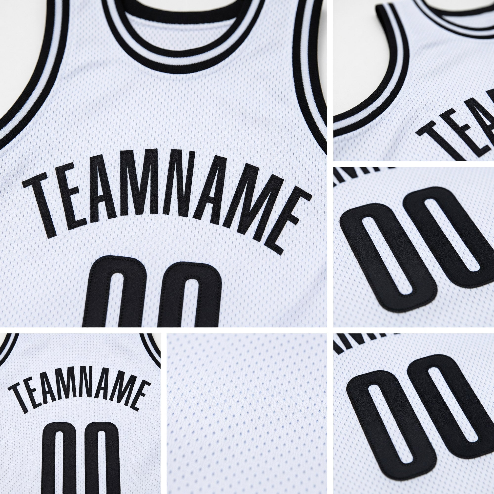 Custom White Black Authentic Throwback Basketball Jersey detail