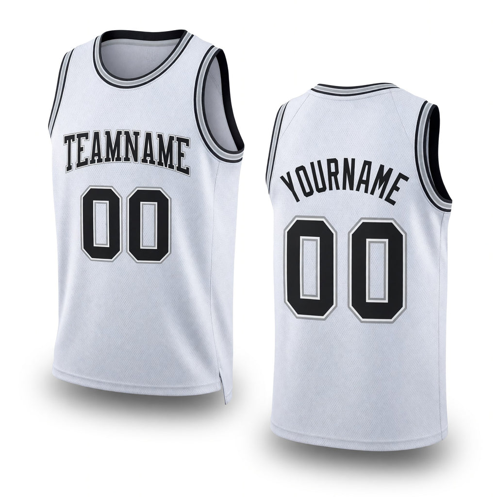 Custom White Black-Gray Authentic Throwback Basketball Jersey