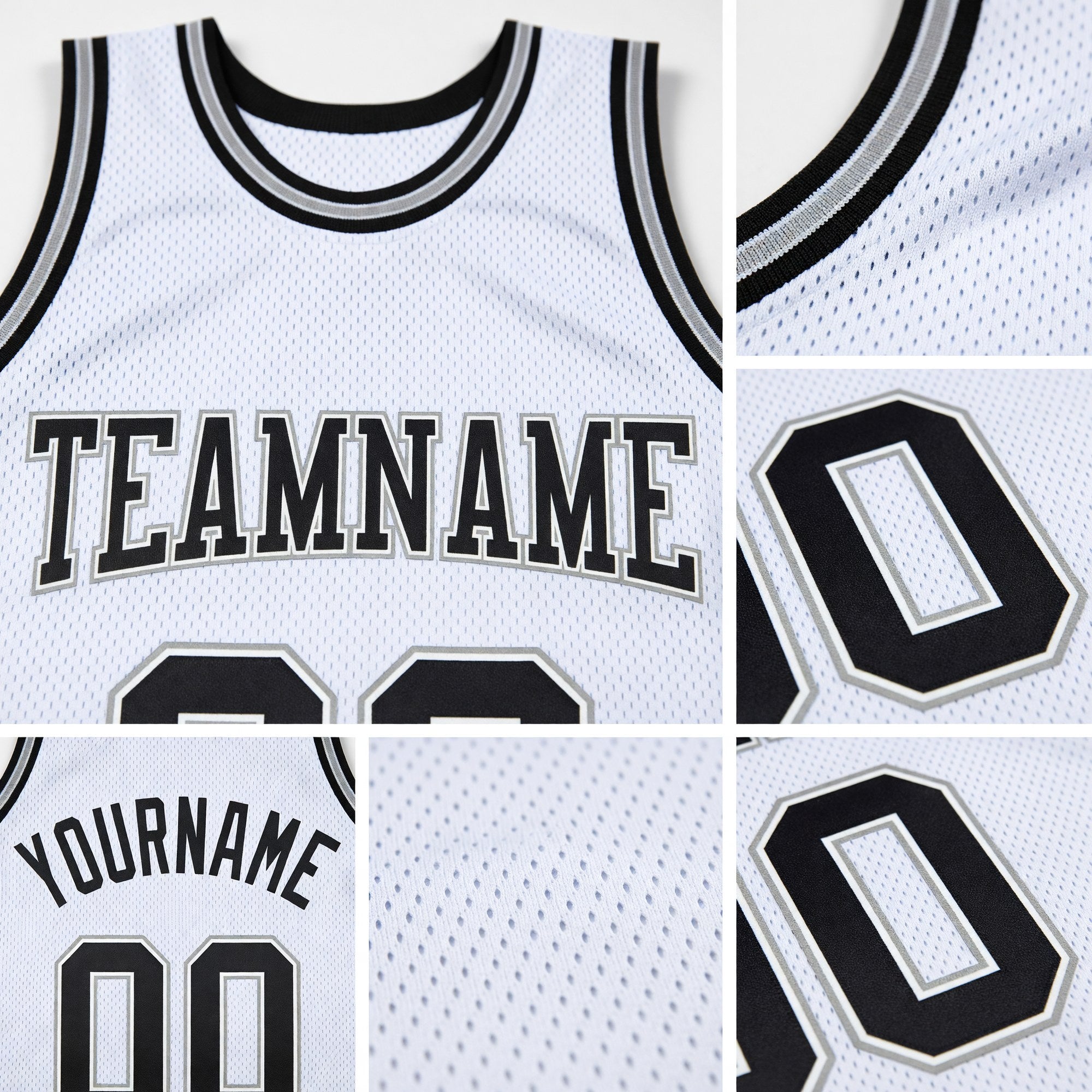 Custom White Black-Gray Authentic Throwback Basketball Jersey detail