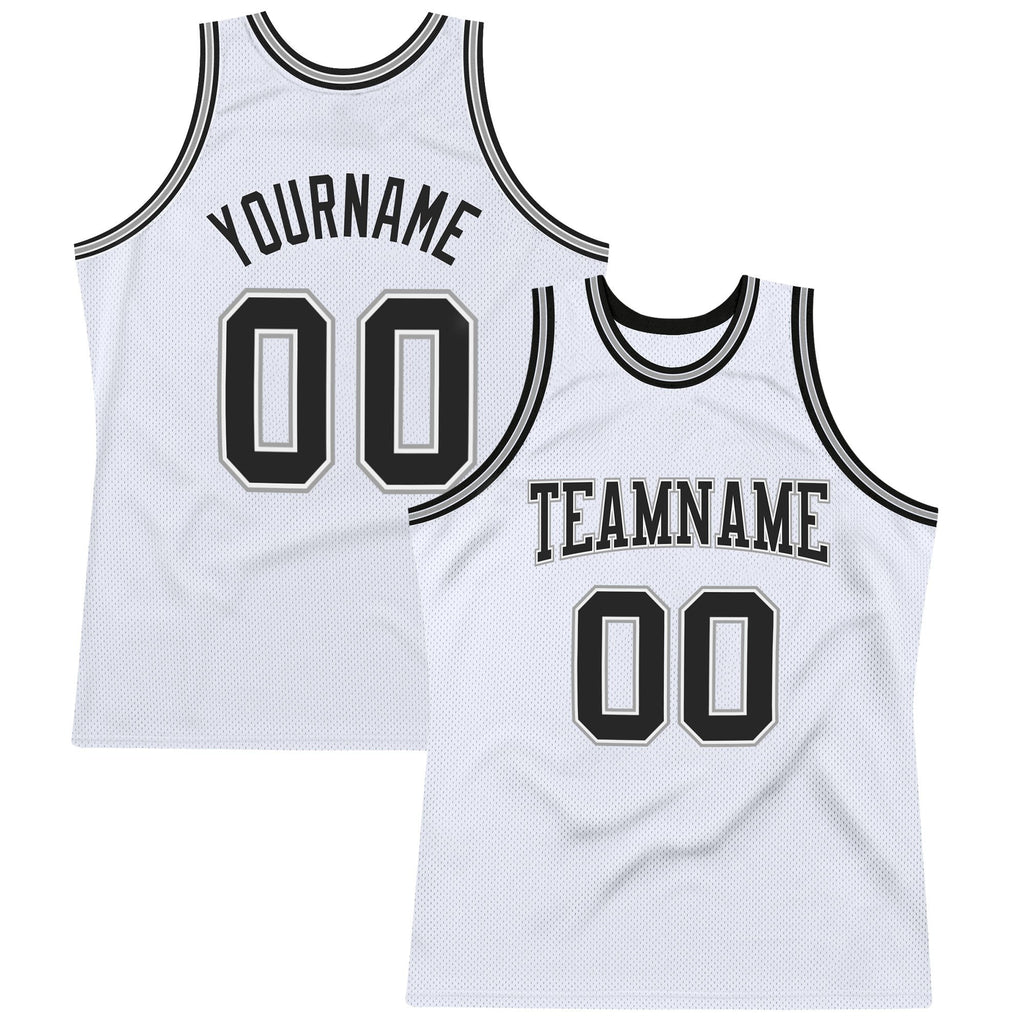 Custom White Black-Gray Authentic Throwback Basketball Jersey photo 1