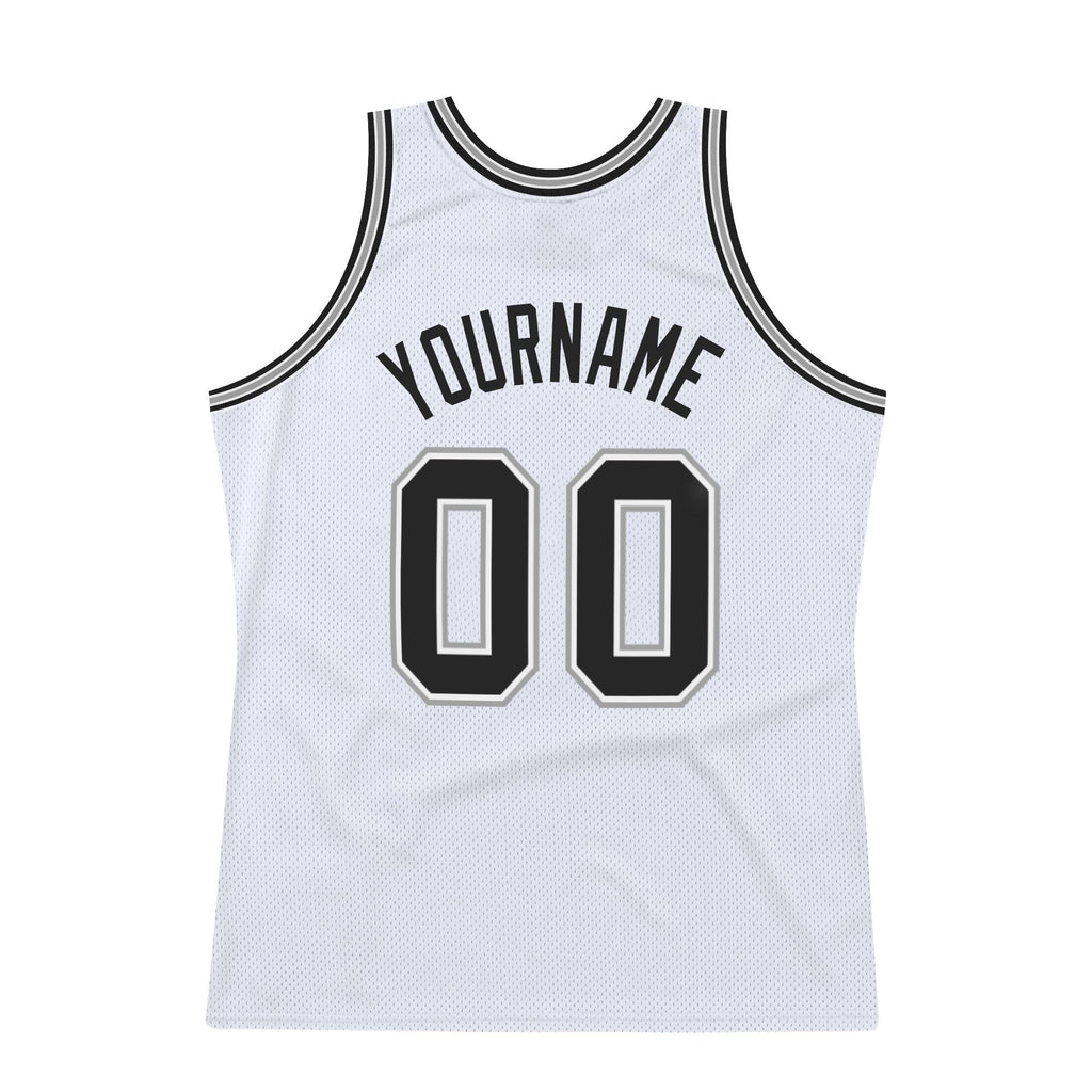 Custom White Black-Gray Authentic Throwback Basketball Jersey photo 4