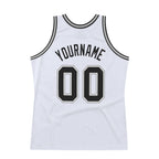 Custom White Black-Gray Authentic Throwback Basketball Jersey photo 4