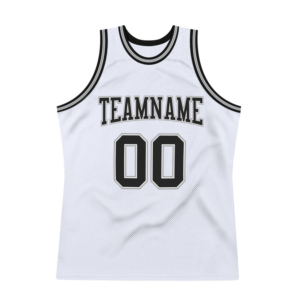 Custom White Black-Gray Authentic Throwback Basketball Jersey photo 5