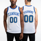 Custom White Royal-Gold Authentic Throwback Basketball Jersey worn front and back