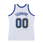 Custom White Royal-Gold Authentic Throwback Basketball Jersey photo 5