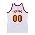 Custom White Maroon-Gold Authentic Throwback Basketball Jersey photo 5