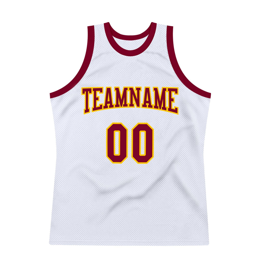 Custom White Maroon-Gold Authentic Throwback Basketball Jersey photo 6