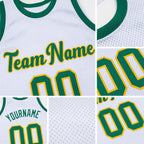 Custom White Kelly Green-Gold Authentic Throwback Basketball Jersey detail