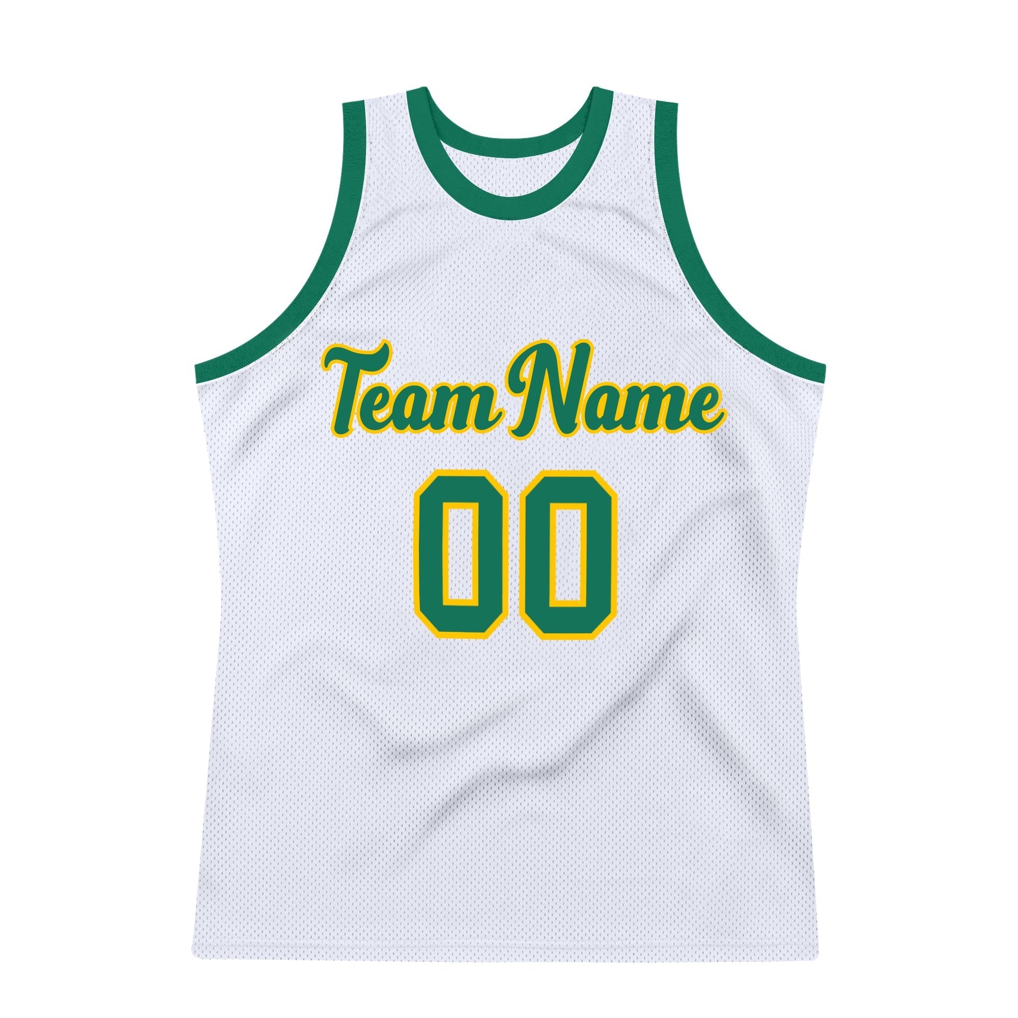 Custom White Kelly Green-Gold Authentic Throwback Basketball Jersey photo 6