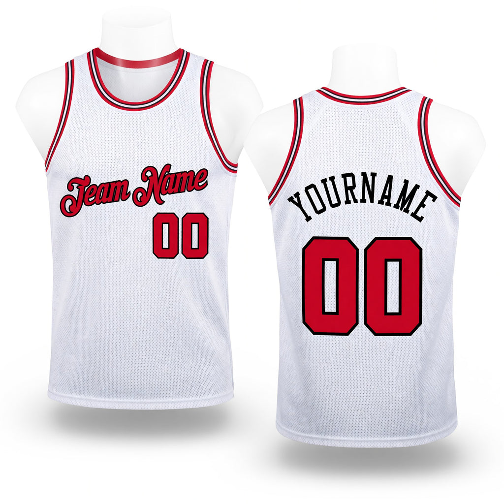 Custom White Red-Black Authentic Throwback Basketball Jersey