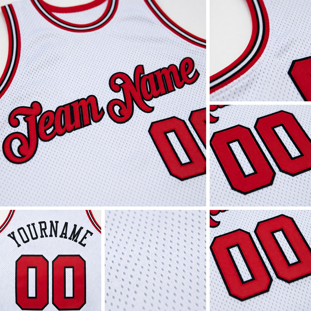 Custom White Red-Black Authentic Throwback Basketball Jersey detail