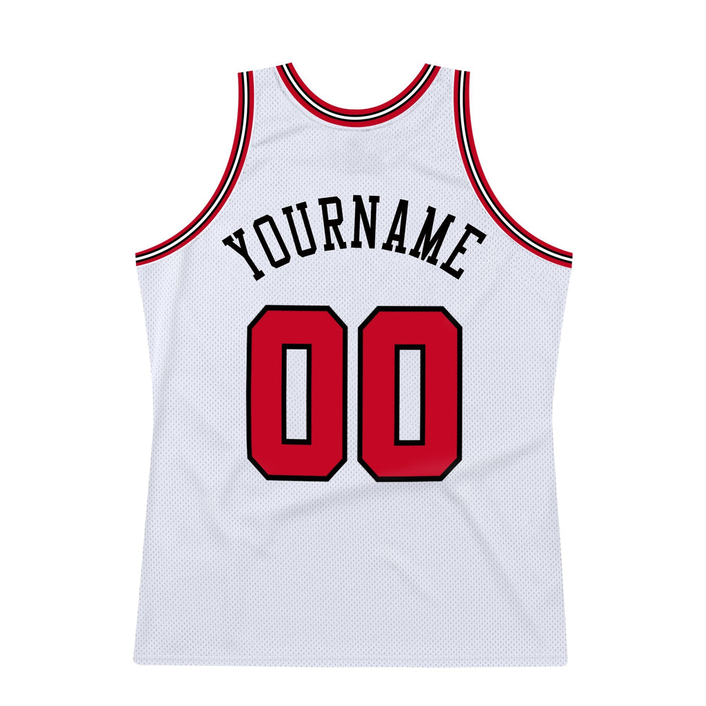 Custom White Red-Black Authentic Throwback Basketball Jersey photo 5