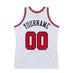 Custom White Red-Black Authentic Throwback Basketball Jersey photo 5