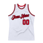 Custom White Red-Black Authentic Throwback Basketball Jersey photo 6