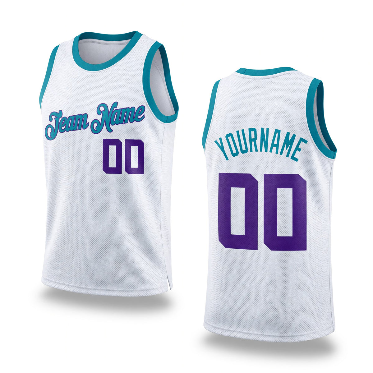 Custom White Purple-Teal Authentic Throwback Basketball Jersey