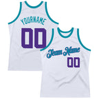 Custom White Purple-Teal Authentic Throwback Basketball Jersey photo 1