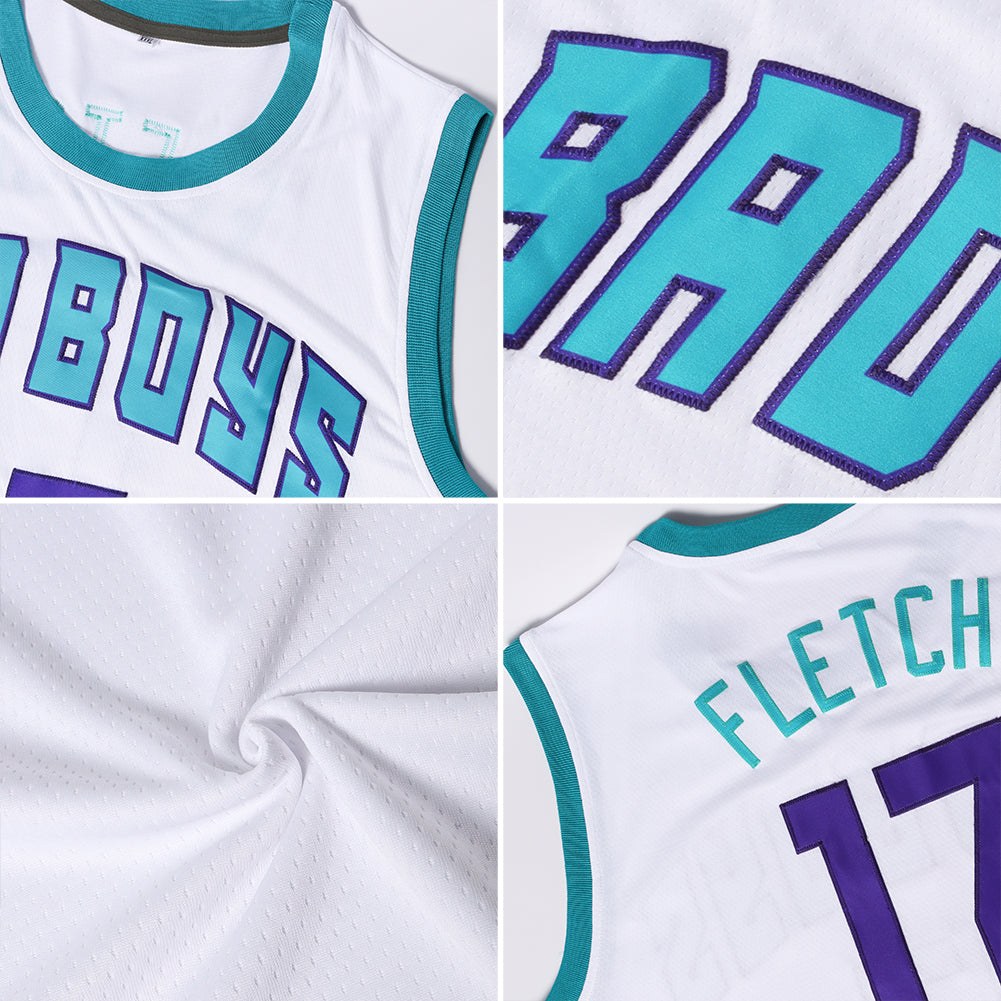 Custom White Purple-Teal Authentic Throwback Basketball Jersey photo 4