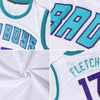 Custom White Purple-Teal Authentic Throwback Basketball Jersey photo 4