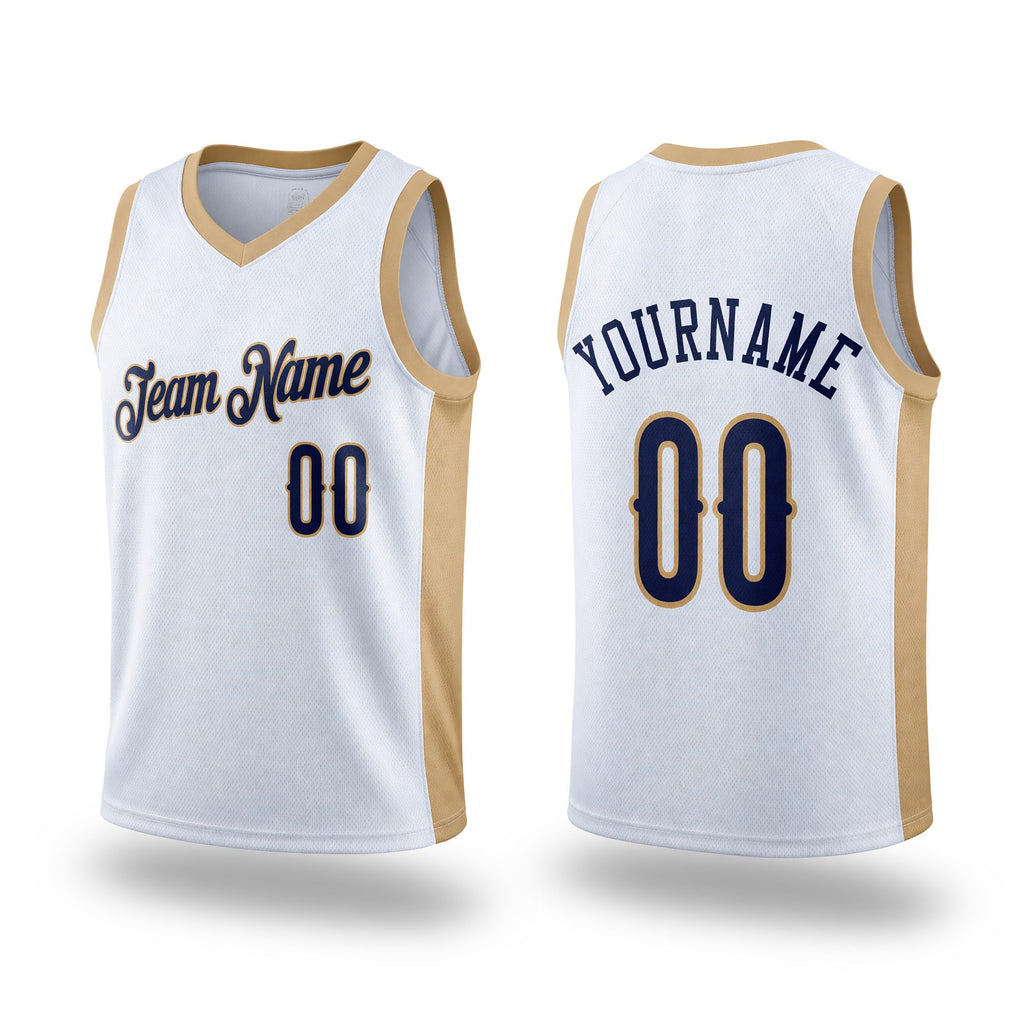 Custom White Navy-Old Gold Authentic Throwback Basketball Jersey