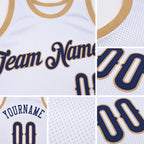 Custom White Navy-Old Gold Authentic Throwback Basketball Jersey detail