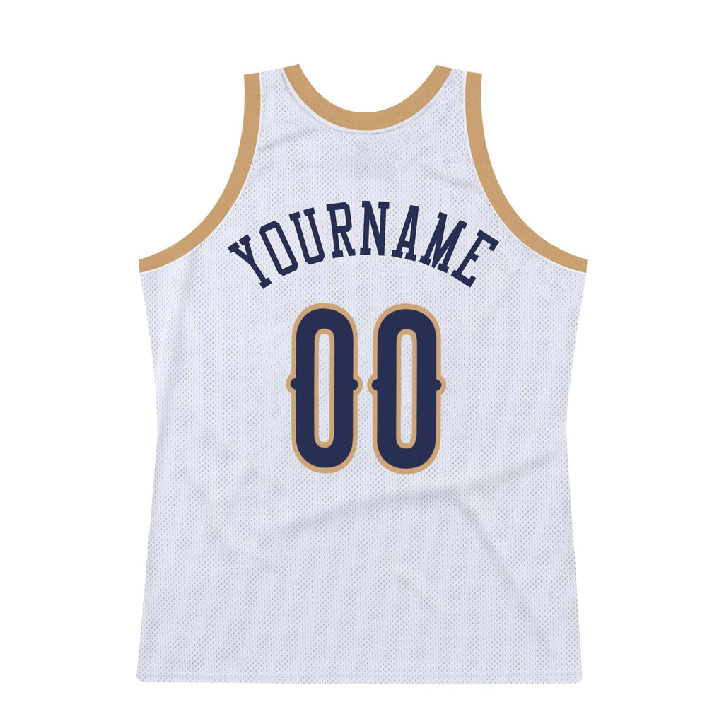 Custom White Navy-Old Gold Authentic Throwback Basketball Jersey photo 4