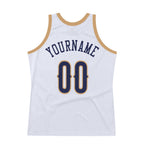 Custom White Navy-Old Gold Authentic Throwback Basketball Jersey photo 4