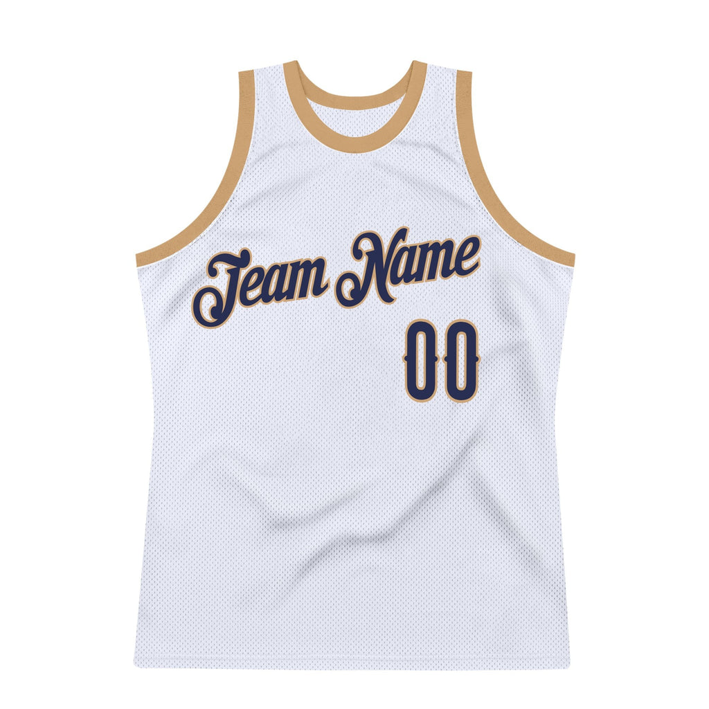 Custom White Navy-Old Gold Authentic Throwback Basketball Jersey photo 5