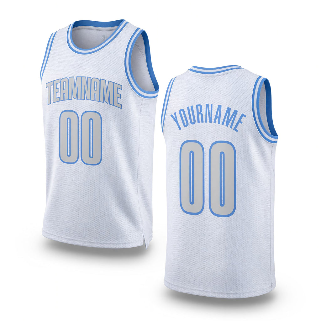 Custom White Light Gray-Light Blue Authentic Throwback Basketball Jersey
