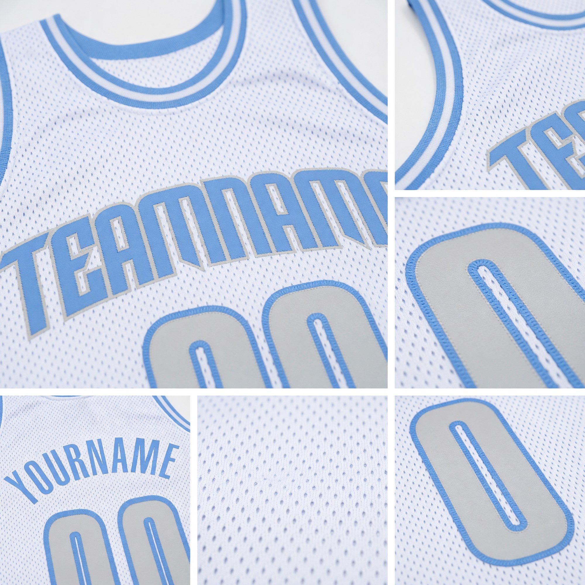 Custom White Light Gray-Light Blue Authentic Throwback Basketball Jersey detail