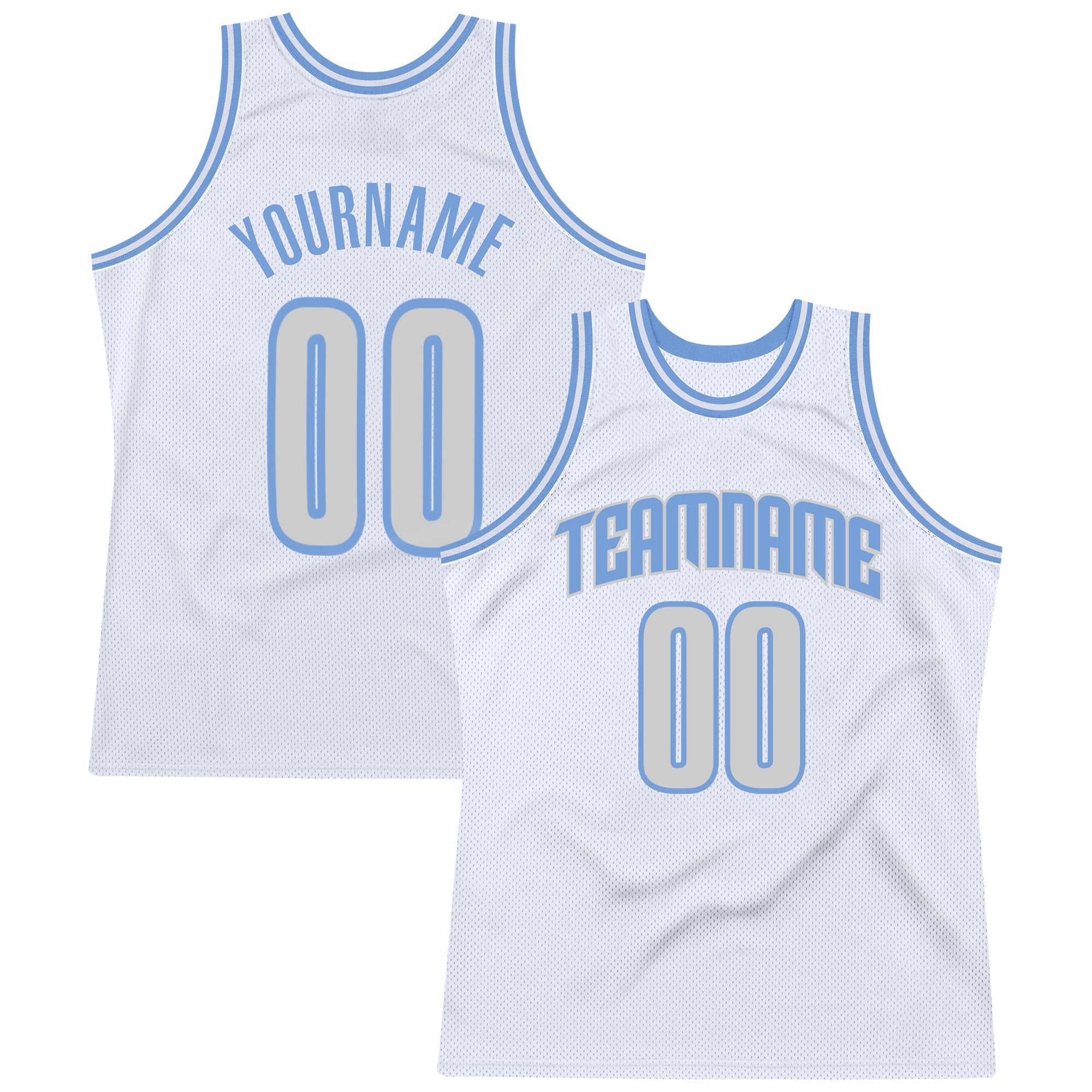 Custom White Light Gray-Light Blue Authentic Throwback Basketball Jersey photo 1