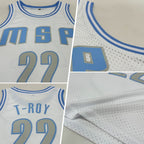 Custom White Light Gray-Light Blue Authentic Throwback Basketball Jersey photo 2