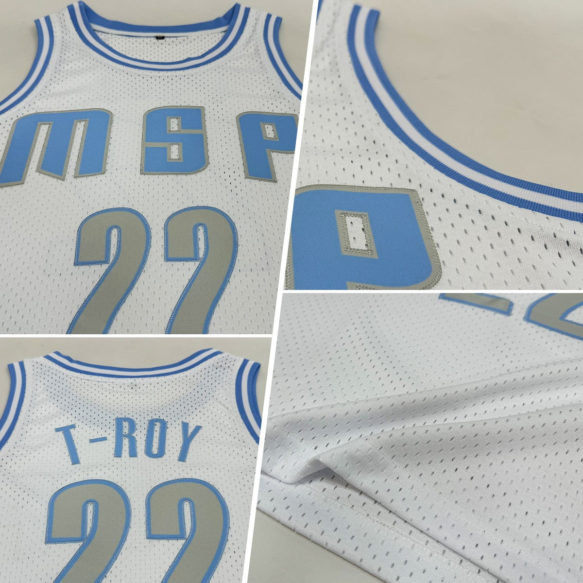 Custom White Light Gray-Light Blue Authentic Throwback Basketball Jersey photo 2