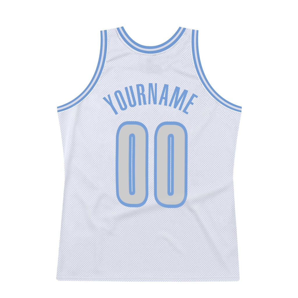 Custom White Light Gray-Light Blue Authentic Throwback Basketball Jersey photo 5