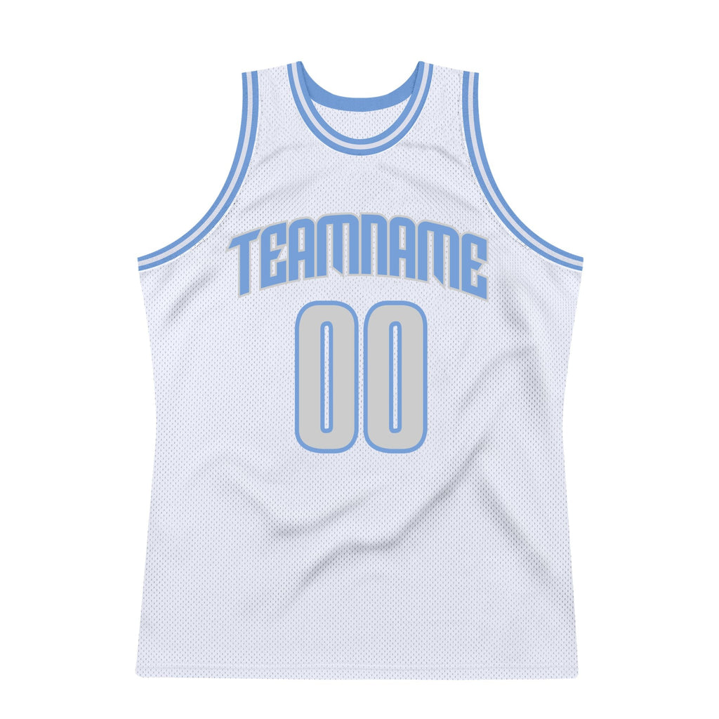 Custom White Light Gray-Light Blue Authentic Throwback Basketball Jersey photo 6