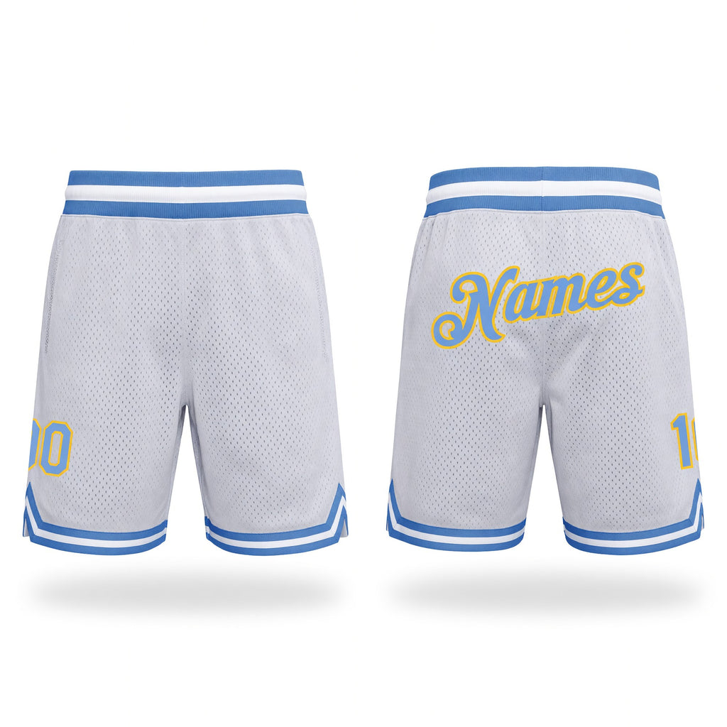 Custom White Light Blue-Gold Authentic Throwback Basketball Shorts